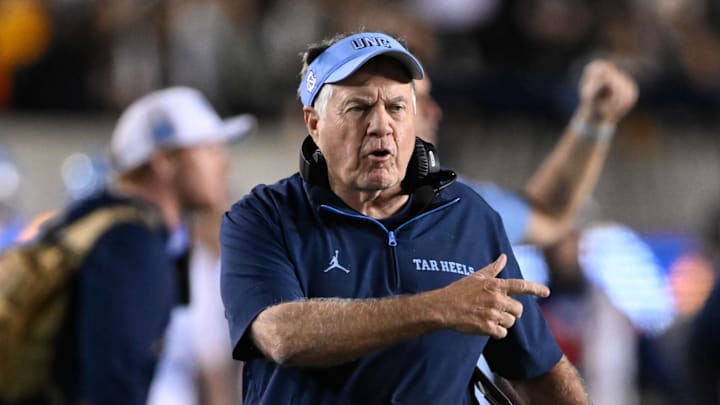 Oct 17, 2025; Berkeley, California, USA; North Carolina Tar Heels head coach Bill Belichick reacts against the California Golden Bears in the first quarter at California Memorial Stadium. Mandatory Credit: Eakin Howard-Imagn Images