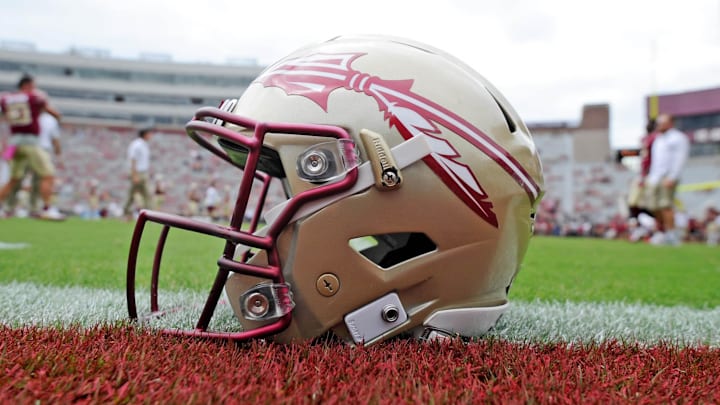 Oct 7, 2017; Tallahassee, FL, USA; View of a Florida State Seminoles helmet on the field before the game against the Miami Hurricanes at Doak Campbell Stadium. Mandatory Credit: Melina Vastola-Imagn Images Oct 7, 2017; Tallahassee, FL, USA; View of a Florida State Seminoles helmet on the field before the game against the Miami Hurricanes at Doak Campbell Stadium. Mandatory Credit: Melina Vastola-Imagn Images