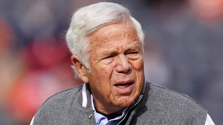 Jan 25, 2026; Denver, CO, USA; New England Patriots owner Robert Kraft before the 2026 AFC Championship Game at Empower Field at Mile High. Mandatory Credit: Ron Chenoy-Imagn Images