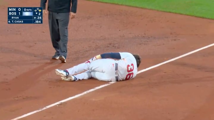 Casas took a fall after running out a ground ball to first.