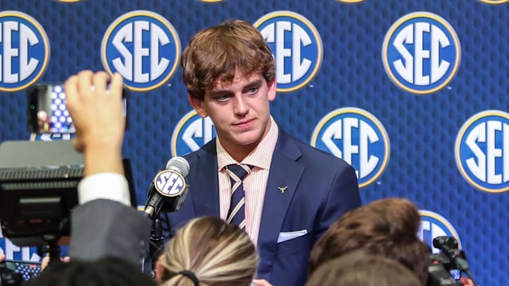 Jul 15, 2025; Atlanta, GA, USA; Texas Longhorns quarterback Arch Manning answers questions from the media during SEC Media Days at Omni Atlanta Hotel. Mandatory Credit: Jordan Godfree-Imagn Images Jul 15, 2025; Atlanta, GA, USA; Texas Longhorns quarterback Arch Manning answers questions from the media during SEC Media Days at Omni Atlanta Hotel. Mandatory Credit: Jordan Godfree-Imagn Images