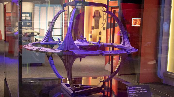 A miniature used in the filming of Deep Space Nine, at The Children's Museum of Indianapolis, Indianapolis, Wednesday, Jan. 23, 2019. The show is made up of set pieces, ship models, and outfits used during various Star Trek shows and movies, is on display at the museum from Feb. 2 through April 7, 2019. 

Trekkie Memorabilia Comes To Children S Museum
