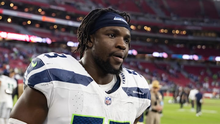 Dec 8, 2024; Glendale, Arizona, USA; Seattle Seahawks linebacker Boye Mafe (53) against the Arizona Cardinals at State Farm Stadium.