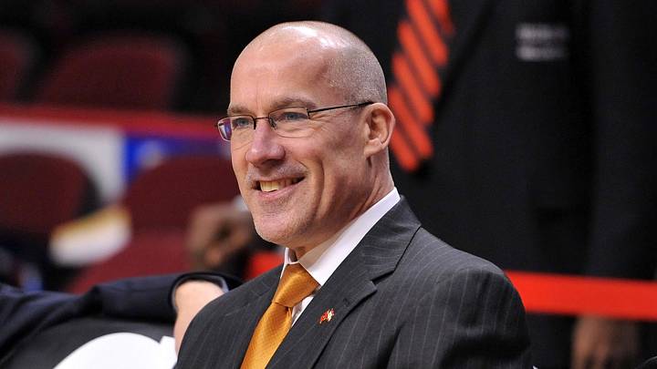 Feb 14, 2012; Chicago, IL, USA; Chicago Bulls vice president of operation John Paxson during the pre game warm ups against the Sacramento Kings at the United Center.  Mandatory Credit: Mike DiNovo-Imagn Images