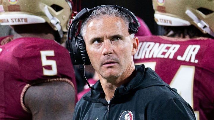 Florida State Seminoles head coach Mike Norvell leads FSU to the team   s first victory of the season with a win over the LSU Tigers at Camping World Stadium on Sunday, Sept. 3, 2023.