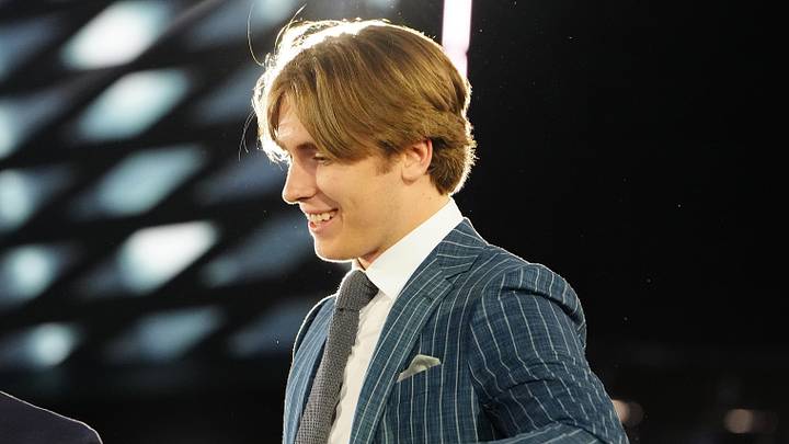 Jun 28, 2024; Las Vegas, Nevada, USA; Liam Greentree is selected by the Los Angeles Kings with the 26th overall pick in the first round of the 2024 NHL Draft at The Sphere. Mandatory Credit: Stephen R. Sylvanie-USA TODAY Sports Jun 28, 2024; Las Vegas, Nevada, USA; Liam Greentree is selected by the Los Angeles Kings with the 26th overall pick in the first round of the 2024 NHL Draft at The Sphere. Mandatory Credit: Stephen R. Sylvanie-USA TODAY Sports