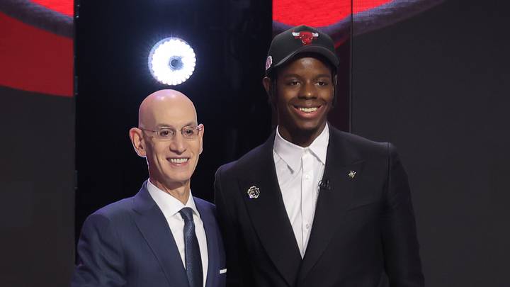 Jun 23, 2026; New York, NY, USA; North Carolina forward Caleb Wilson after he was selected by the Chicago Bulls  Mandatory Credit: Brad Penner-Imagn Images