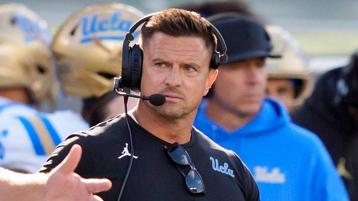 UCLA head coach Bob Chesney takes a timeout as the Oregon Ducks host the UCLA Bruins on Oct. 10, 2026, at Autzen Stadium in Eugene, Oregon. UCLA head coach Bob Chesney takes a timeout as the Oregon Ducks host the UCLA Bruins on Oct. 10, 2026, at Autzen Stadium in Eugene, Oregon.