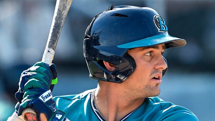 Brewster DH Ryder Helfrick steps up to the plate against Harwich in the Cape Cod League 