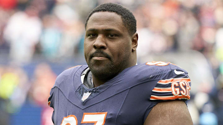 Oct 13, 2024; London, United Kingdom; Chicago Bears defensive tackle Andrew Billings (97) during an NFL International Series game at Tottenham Hotspur Stadium. Mandatory Credit: Peter van den Berg-Imagn Images