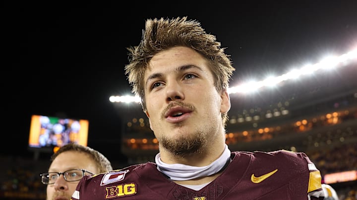 Oct 11, 2025; Minneapolis, Minnesota, USA; Minnesota Golden Gophers defensive back Koi Perich (3) reacts to his teams win after the game against the Purdue Boilermakers at Huntington Bank Stadium.