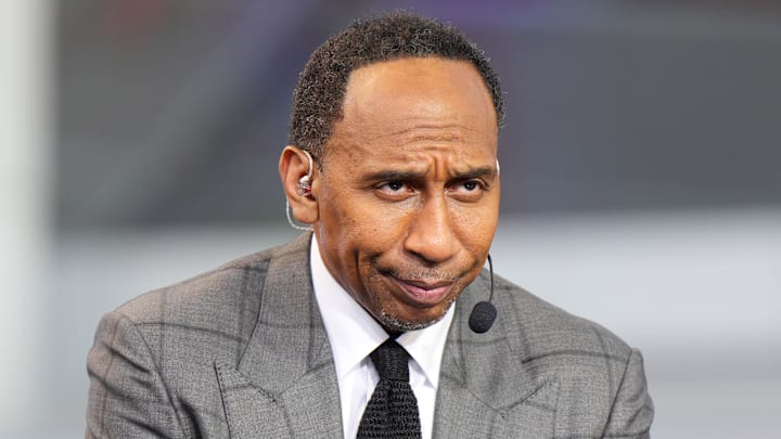 Oct 23, 2024; Inglewood, California, USA; Stephen A. Smith (Stephen Smith) on the ESPN NBA Countdown live set at Intuit Dome. Mandatory Credit: Kirby Lee-Imagn Images