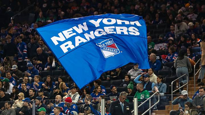 Mar 16, 2025; New York, New York, USA; A New York Rangers flag is seen in the crown during the first period against the Edmonton Oilers at Madison Square Garden. Mandatory Credit: Danny Wild-Imagn Images Mar 16, 2025; New York, New York, USA; A New York Rangers flag is seen in the crown during the first period against the Edmonton Oilers at Madison Square Garden. Mandatory Credit: Danny Wild-Imagn Images