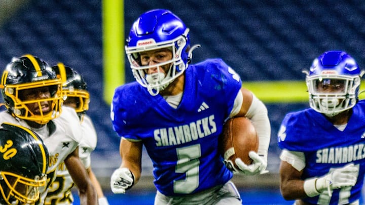 Detroit Catholic Central's Samson Gash returns a punt during the 52nd annual Prep Bowl on Saturday, Oct. 27, 2024, at Ford Field in Detroit.