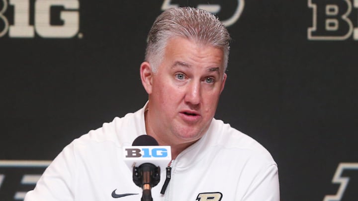 Purdue Boilermakers head coach Matt Painter fields questions from the media. Purdue Boilermakers head coach Matt Painter fields questions from the media.