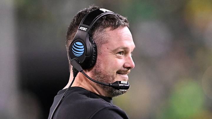 Dec 20, 2025; Eugene, OR, USA; Oregon Ducks head coach Dan Lanning smiles during the third quarter against the James Madison Dukes at Autzen Stadium. Mandatory Credit: Craig Strobeck-Imagn Images Dec 20, 2025; Eugene, OR, USA; Oregon Ducks head coach Dan Lanning smiles during the third quarter against the James Madison Dukes at Autzen Stadium. Mandatory Credit: Craig Strobeck-Imagn Images