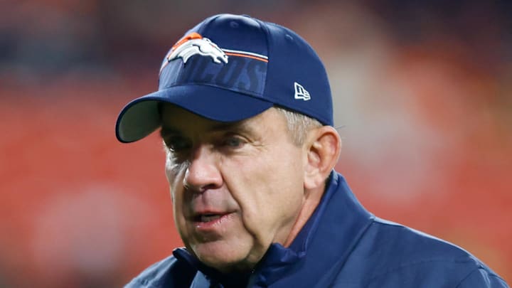 Nov 30, 2025; Landover, Maryland, USA; Denver Broncos head coach Sean Payton looks on during warmups prior to the game against the Washington Commanders at Northwest Stadium. Mandatory Credit: Peter Casey-Imagn Images