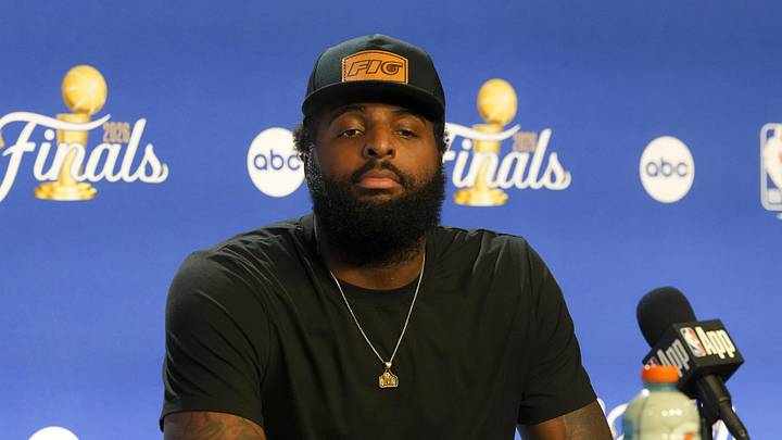 Jun 5, 2026; San Antonio, Texas, USA; New York Knicks center Mitchell Robinson (23) speaks with the media after the game between the Spurs and the Knicks in game two of the 2026 NBA Finals at Frost Bank Center. Mandatory Credit: Daniel Dunn-Imagn Images Jun 5, 2026; San Antonio, Texas, USA; New York Knicks center Mitchell Robinson (23) speaks with the media after the game between the Spurs and the Knicks in game two of the 2026 NBA Finals at Frost Bank Center. Mandatory Credit: Daniel Dunn-Imagn Images