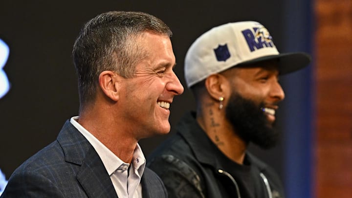 Wide receiver Odell Beckham Jr. and head coach John Harbaugh in 2023 after Beckham signed with the Baltimore Ravens. Wide receiver Odell Beckham Jr. and head coach John Harbaugh in 2023 after Beckham signed with the Baltimore Ravens.