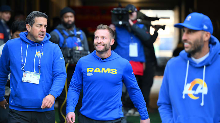 Jan 25, 2026; Seattle, WA, USA; Los Angeles Rams head coach Sean McVay walks on field before the 2026 NFC Championship Game against the Seattle Seahawks at Lumen Field. Mandatory Credit: Steven Bisig-Imagn Images