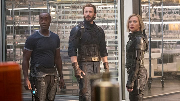 Marvel Studios' AVENGERS: INFINITY WARL to R: War Machine/James Rhodes (Don Cheadle), Captain America/Steve Rogers (Chris Evans) and Black Widow (Scarlett Johansson)