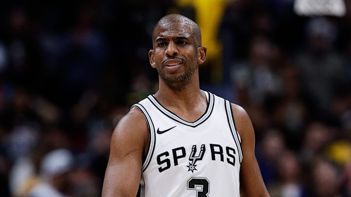 San Antonio Spurs guard Chris Paul plays in a game.