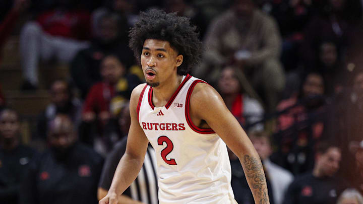 Mar 9, 2025; Piscataway, New Jersey, USA; Rutgers Scarlet Knights guard Dylan Harper (2) in action during overtime against the Minnesota Golden Gophers at Jersey Mike's Arena. Mandatory Credit: Vincent Carchietta-Imagn Images Mar 9, 2025; Piscataway, New Jersey, USA; Rutgers Scarlet Knights guard Dylan Harper (2) in action during overtime against the Minnesota Golden Gophers at Jersey Mike's Arena. Mandatory Credit: Vincent Carchietta-Imagn Images