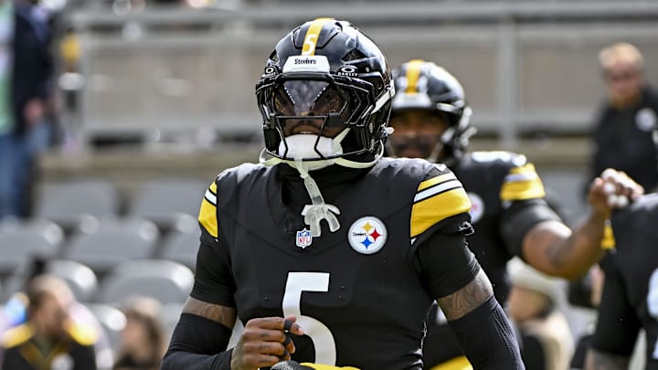 Oct 12, 2025; Pittsburgh, Pennsylvania, USA; Pittsburgh Steelers cornerback Jalen Ramsey (5) warms up before the game at Acrisure Stadium. Mandatory Credit: Barry Reeger-Imagn Images Oct 12, 2025; Pittsburgh, Pennsylvania, USA; Pittsburgh Steelers cornerback Jalen Ramsey (5) warms up before the game at Acrisure Stadium. Mandatory Credit: Barry Reeger-Imagn Images