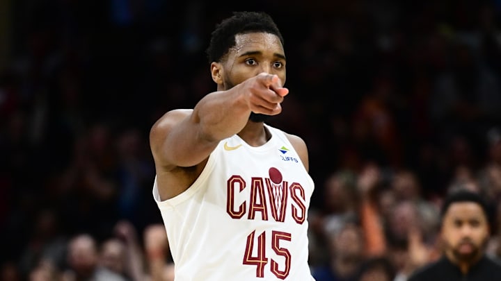 Jan 23, 2026; Cleveland, Ohio, USA; Cleveland Cavaliers guard Donovan Mitchell (45) reacts after a play against the Sacramento Kings during the second half at Rocket Arena. Mandatory Credit: Ken Blaze-Imagn Images Jan 23, 2026; Cleveland, Ohio, USA; Cleveland Cavaliers guard Donovan Mitchell (45) reacts after a play against the Sacramento Kings during the second half at Rocket Arena. Mandatory Credit: Ken Blaze-Imagn Images