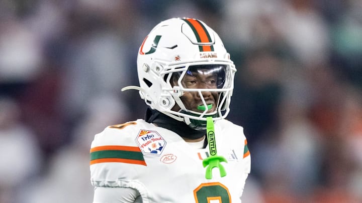 Miami Hurricanes defensive back Keionte Scott (0) against the Mississippi Rebels during the 2026 Fiesta Bowl