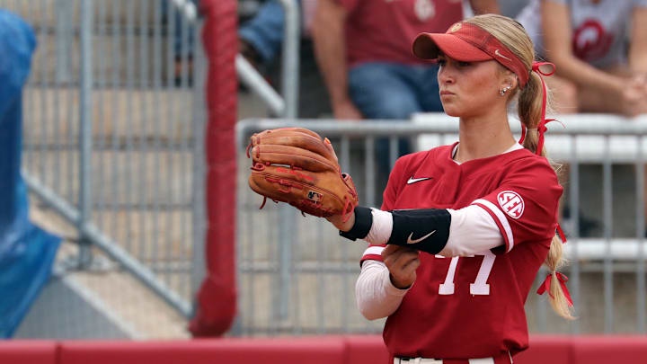 Oklahoma third baseman Sydney Barker before a pitch in the Sooners' contest against Kentucky at Love's Field. Oklahoma third baseman Sydney Barker before a pitch in the Sooners' contest against Kentucky at Love's Field.