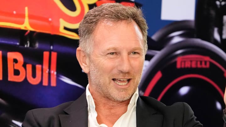 Christian Horner, Team Principal of Oracle Red Bull Racing, speaks at the Red Bull Fan Zone, a private event at Oracle headquarters, on Wednesday October 18, 2023. Christian Horner, Team Principal of Oracle Red Bull Racing, speaks at the Red Bull Fan Zone, a private event at Oracle headquarters, on Wednesday October 18, 2023.