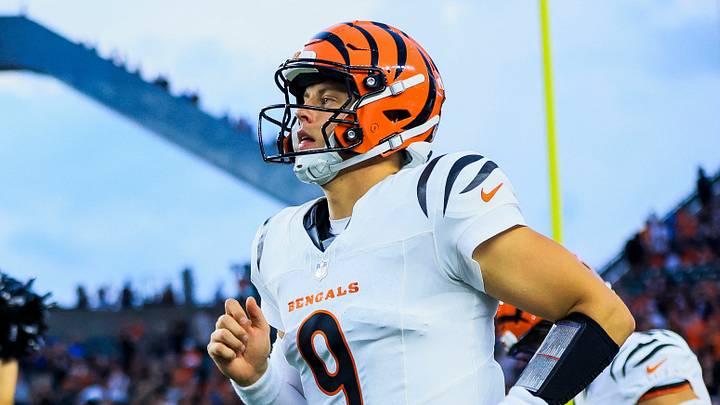 Aug 13, 2026; Cincinnati, Ohio, USA; Cincinnati Bengals quarterback Joe Burrow (9) runs onto the field before the game against the Detroit Lions at Paycor Stadium. Mandatory Credit: Katie Stratman-Imagn Images