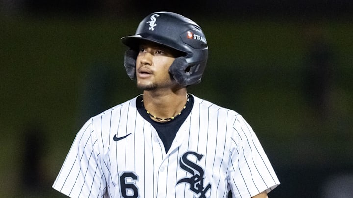 Nov 9, 2025; Mesa, AZ, USA; Chicago White Sox outfielder Braden Montgomery during the Arizona Fall League Fall Stars Game at Sloan Park. Mandatory Credit: Mark J. Rebilas-Imagn Images