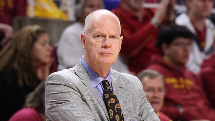 Jan 29, 2026; Ames, Iowa, USA; Colorado Buffaloes head coach Tad Boyle watches his team play the Iowa State Cyclones during the second half at James H. Hilton Coliseum. Mandatory Credit: Reese Strickland-Imagn Images