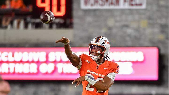 Sep 5, 2026; Blacksburg, Va.; Virginia Tech quarterback Bryce Baker (22) throws a pass against VMI. Sep 5, 2026; Blacksburg, Va.; Virginia Tech quarterback Bryce Baker (22) throws a pass against VMI.