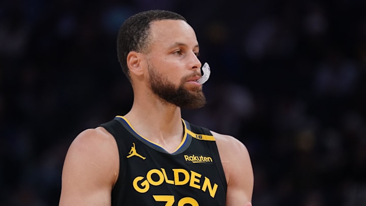 Apr 9, 2025; San Francisco, California, USA; Golden State Warriors guard Stephen Curry (30) prepares to shoot free throws against the San Antonio Spurs in the second period at Chase Center.