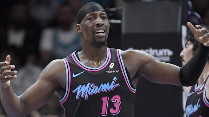 Miami Heat center Bam Adebayo (13) reacts (Mandatory Credit: Sam Sharpe-Imagn Images.) Miami Heat center Bam Adebayo (13) reacts (Mandatory Credit: Sam Sharpe-Imagn Images.)