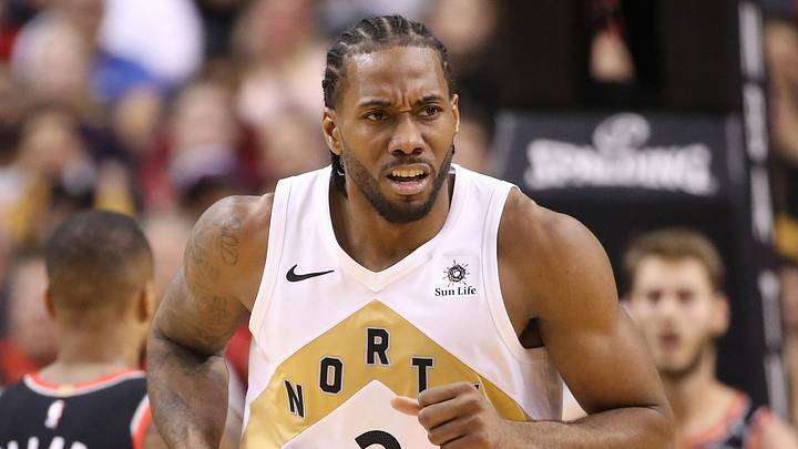 Toronto Raptors forward Kawhi Leonard (2) reacts (Mandatory Credit: Tom Szczerbowski-Imagn Images)