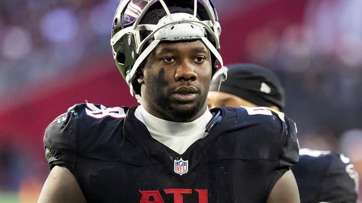 Dec 21, 2025; Glendale, Arizona, USA; Atlanta Falcons defensive lineman Ruke Orhorhoro (98) against the Arizona Cardinals at State Farm Stadium.