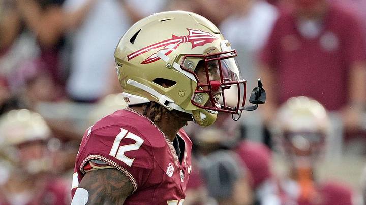 Oct 7, 2023; Tallahassee, Florida, USA; Florida State Seminoles defensive back Conrad Hussey (12) celebrates after a tackle against Virginia Tech Hokies running back Bhayshul Tuten (not pictured) during the second half against the at Doak S. Campbell Stadium. Mandatory Credit: Melina Myers-Imagn Images Oct 7, 2023; Tallahassee, Florida, USA; Florida State Seminoles defensive back Conrad Hussey (12) celebrates after a tackle against Virginia Tech Hokies running back Bhayshul Tuten (not pictured) during the second half against the at Doak S. Campbell Stadium. Mandatory Credit: Melina Myers-Imagn Images