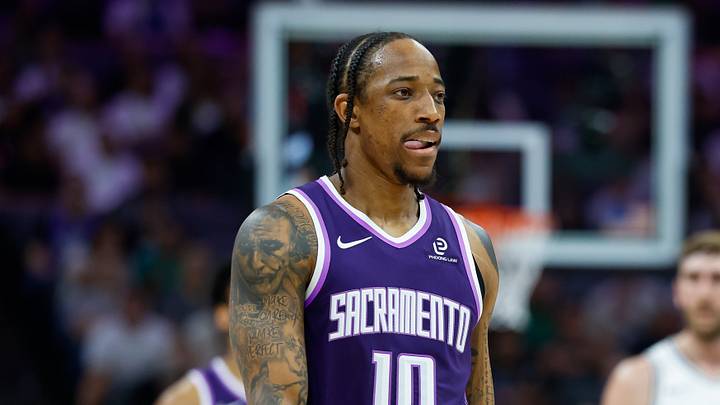 Mar 17, 2026; Sacramento, California, USA; Sacramento Kings guard DeMar DeRozan (10) walks back to the court during the first quarter against the San Antonio Spurs at Golden 1 Center.