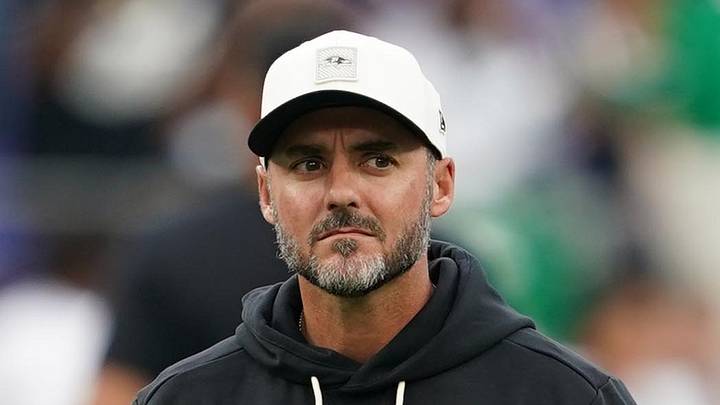 Aug 15, 2026; Baltimore, Maryland, USA; Baltimore Ravens head coach Jesse Minter prior to the game against the Philadelphia Eagles at M&T Bank Stadium. Mandatory Credit: Mitch Stringer-Imagn Images