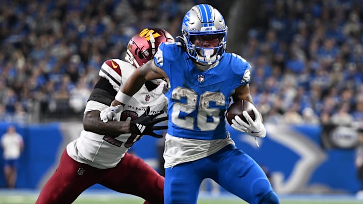 Detroit Lions running back Jahmyr Gibbs (26).