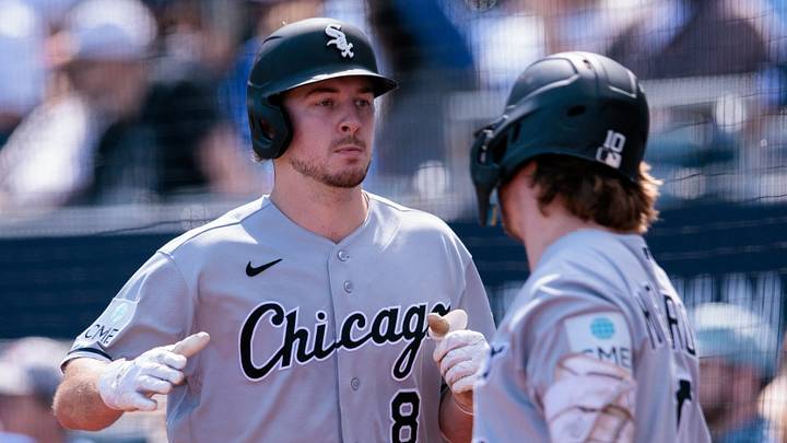 Sep 24, 2026; Kansas City, Missouri, USA; Chicago White Sox catcher Kyle Teel (8) slaps hands with Chicago White Sox second baseman Chase Meidroth (10) after scoring during the first inning against the Kansas City Royals at Kauffman Stadium. Mandatory Credit: William Purnell-Imagn Images Sep 24, 2026; Kansas City, Missouri, USA; Chicago White Sox catcher Kyle Teel (8) slaps hands with Chicago White Sox second baseman Chase Meidroth (10) after scoring during the first inning against the Kansas City Royals at Kauffman Stadium. Mandatory Credit: William Purnell-Imagn Images