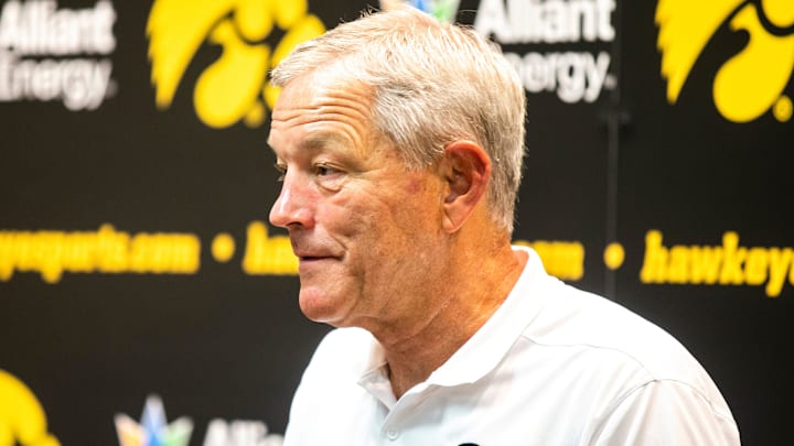 Iowa head coach Kirk Ferentz speaks to reporters after a NCAA football game against Nevada, Sunday, Sept. 18, 2022, at Kinnick Stadium in Iowa City, Iowa.