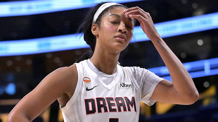 Aug 20, 2026; Los Angeles, California, USA; Atlanta Dream forward Angel Reese (5) reacts as she is pulled in the fourth quarter of the game against the Los Angeles Sparks in the second half at Crypto.com Arena. Mandatory Credit: Jayne Kamin-Oncea-Imagn Images Aug 20, 2026; Los Angeles, California, USA; Atlanta Dream forward Angel Reese (5) reacts as she is pulled in the fourth quarter of the game against the Los Angeles Sparks in the second half at Crypto.com Arena. Mandatory Credit: Jayne Kamin-Oncea-Imagn Images