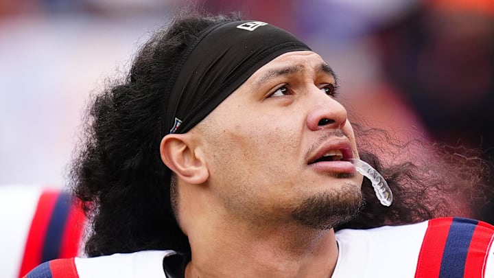 New England Patriots linebacker Jahlani Tavai practices before the AFC Championship Game.