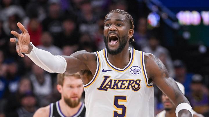Oct 26, 2025; Sacramento, California, USA; Los Angeles Lakers center Deandre Ayton (5) reacts to a call during the fourth quarter of the game against the Sacramento Kings at Golden 1 Center. Mandatory Credit: Ed Szczepanski-Imagn Images Oct 26, 2025; Sacramento, California, USA; Los Angeles Lakers center Deandre Ayton (5) reacts to a call during the fourth quarter of the game against the Sacramento Kings at Golden 1 Center. Mandatory Credit: Ed Szczepanski-Imagn Images