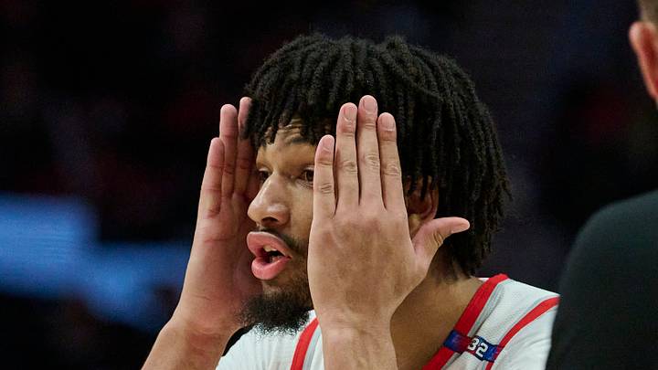 Jan 16, 2025; Portland, Oregon, USA; Portland Trail Blazers guard Shaedon Sharpe (17) reacts to being called for a foul during the second half against the LA Clippers at Moda Center. Mandatory Credit: Troy Wayrynen-Imagn Images Jan 16, 2025; Portland, Oregon, USA; Portland Trail Blazers guard Shaedon Sharpe (17) reacts to being called for a foul during the second half against the LA Clippers at Moda Center. Mandatory Credit: Troy Wayrynen-Imagn Images